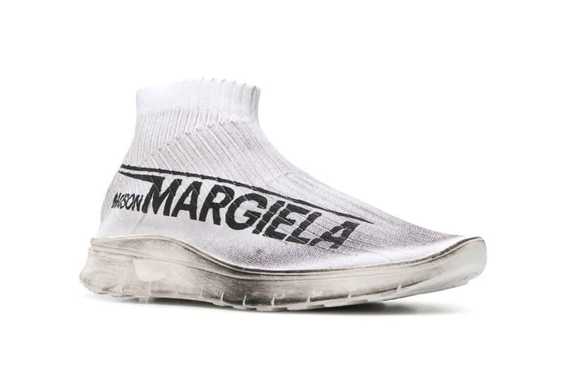 maison margiela dirty logo print sock sneaker 2018 december footwear white black