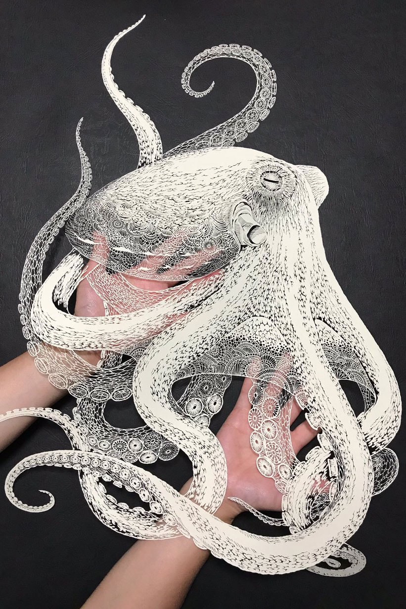 Masayo Fukuda's Intricate Octopus Kirie Cut-Out art paper handmade japan artist 切り絵 octopi 2018