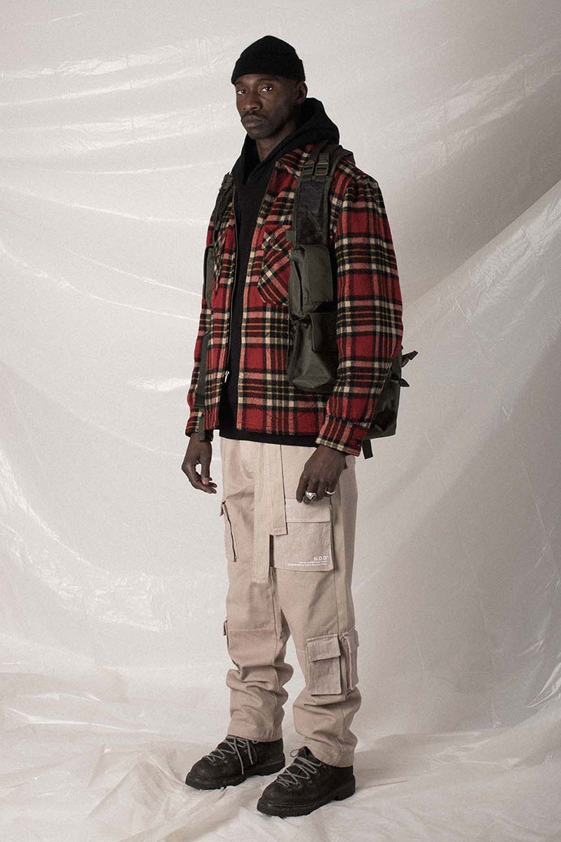 N.D.G. studio "Code de Travail" 2019 Collection lookbook fashion streetwear menswear style release date purchase chest pack cargo pants jumpsuit t shirt sherpa vest hoodie
