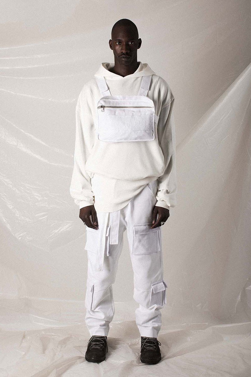 N.D.G. studio "Code de Travail" 2019 Collection lookbook fashion streetwear menswear style release date purchase chest pack cargo pants jumpsuit t shirt sherpa vest hoodie