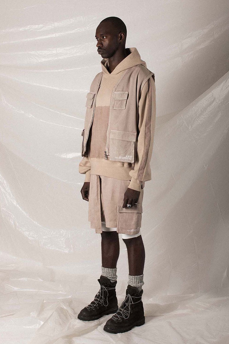 N.D.G. studio "Code de Travail" 2019 Collection lookbook fashion streetwear menswear style release date purchase chest pack cargo pants jumpsuit t shirt sherpa vest hoodie
