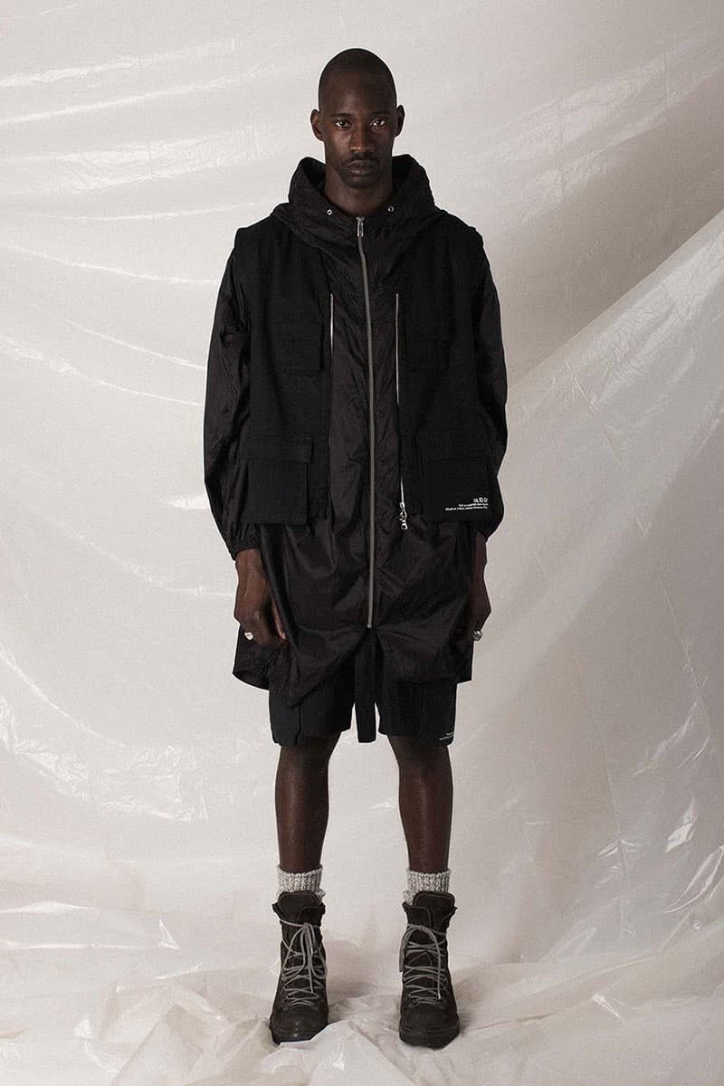 N.D.G. studio "Code de Travail" 2019 Collection lookbook fashion streetwear menswear style release date purchase chest pack cargo pants jumpsuit t shirt sherpa vest hoodie