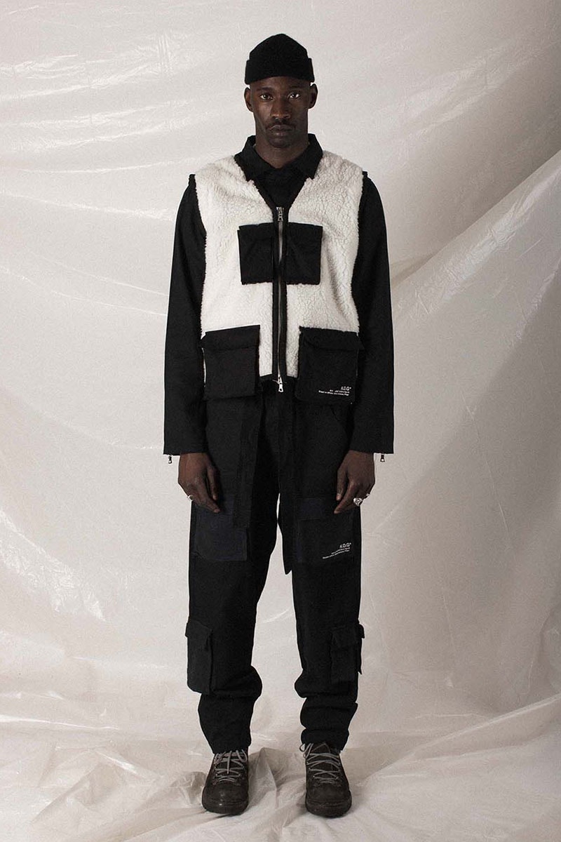N.D.G. studio "Code de Travail" 2019 Collection lookbook fashion streetwear menswear style release date purchase chest pack cargo pants jumpsuit t shirt sherpa vest hoodie