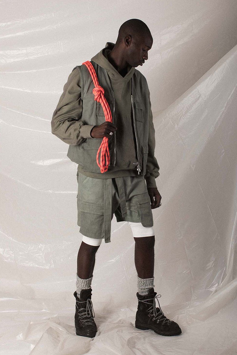 N.D.G. studio "Code de Travail" 2019 Collection lookbook fashion streetwear menswear style release date purchase chest pack cargo pants jumpsuit t shirt sherpa vest hoodie
