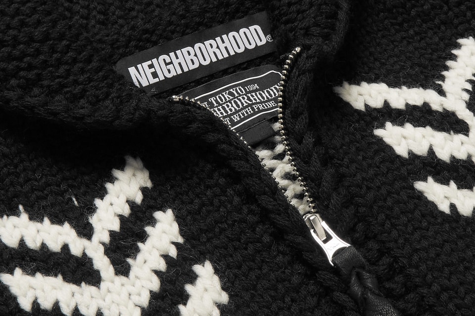 Neighborhood Intarsia Wool Zip-Up Cardigan Cowichan sweaters Canada British Columbia BC Shin Takizawa native traditional shawl collar 