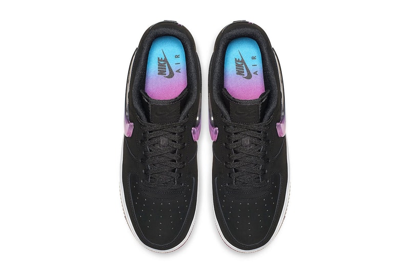 Nike Air Force 1 '07 Premium "Active Fuchsia" Oversized Jewel Swoosh gradient black pink blue colorway sneaker release date info price stockist Color: Black/Active Fuchsia-Blue Lagoon-White Style Code: AT4143 001