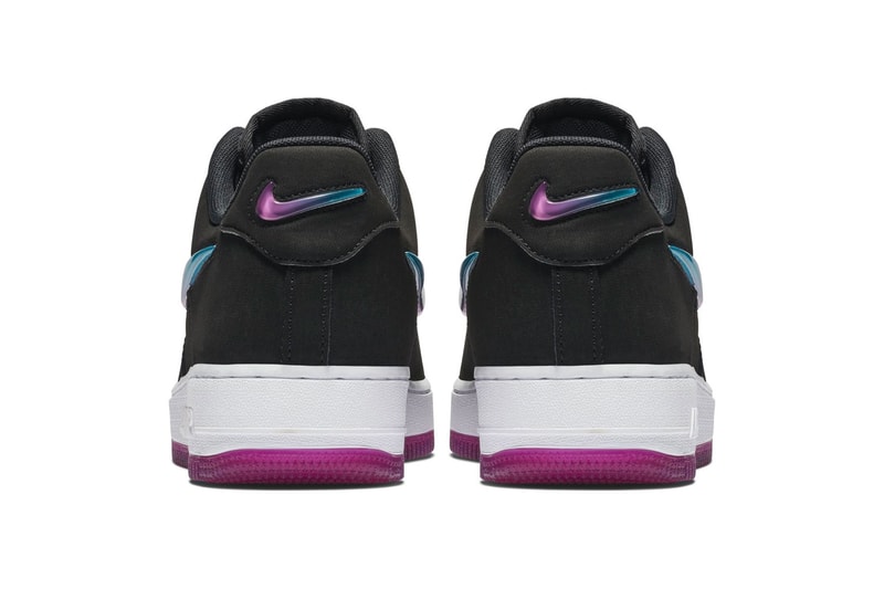 Nike Air Force 1 '07 Premium "Active Fuchsia" Oversized Jewel Swoosh gradient black pink blue colorway sneaker release date info price stockist Color: Black/Active Fuchsia-Blue Lagoon-White Style Code: AT4143 001