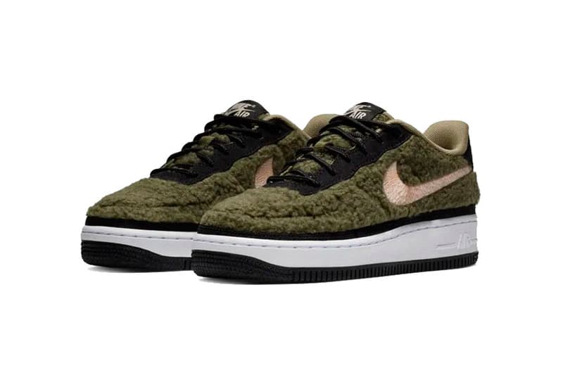 nike air force 1 faux shearling olive canvas black crimson tint 2018 december nike sportswear footwear gs