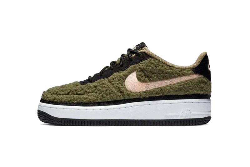 nike air force 1 faux shearling olive canvas black crimson tint 2018 december nike sportswear footwear gs