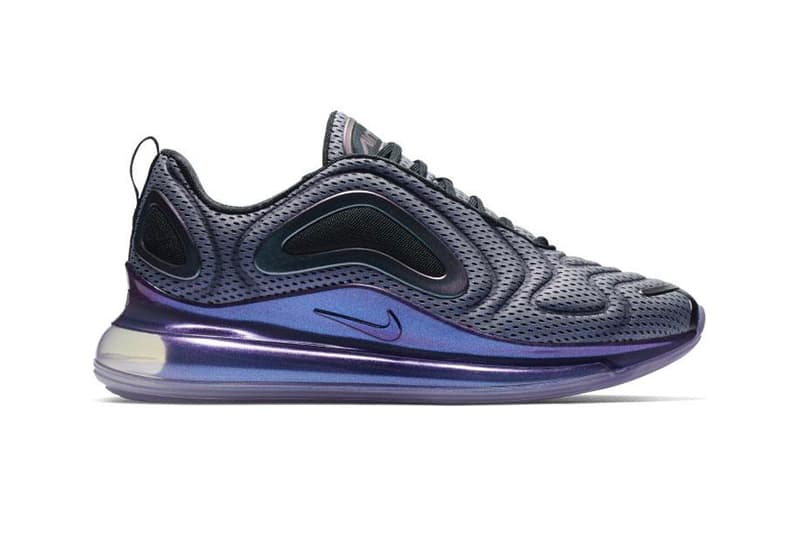 Nike Air Max 720 Aurora Boreal Primavera 2019 Aurora Boreal Sapatilhas Formadores Old School Retrô Sportswear Kick Air Retrocesso Cores Metallic Northern Lights Preto Roxo