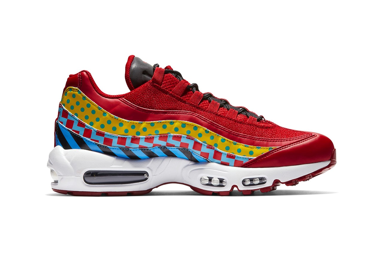 Nike Air Max 95 Essential Carnival Colorway red yellow blue print multicolor release date info price sneaker premium leather 