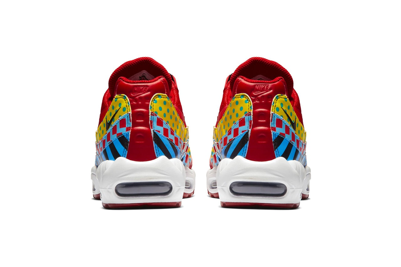 Nike Air Max 95 Essential Carnival Colorway red yellow blue print multicolor release date info price sneaker premium leather 