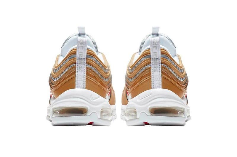 nike air max 97 metallic gold  and  university red