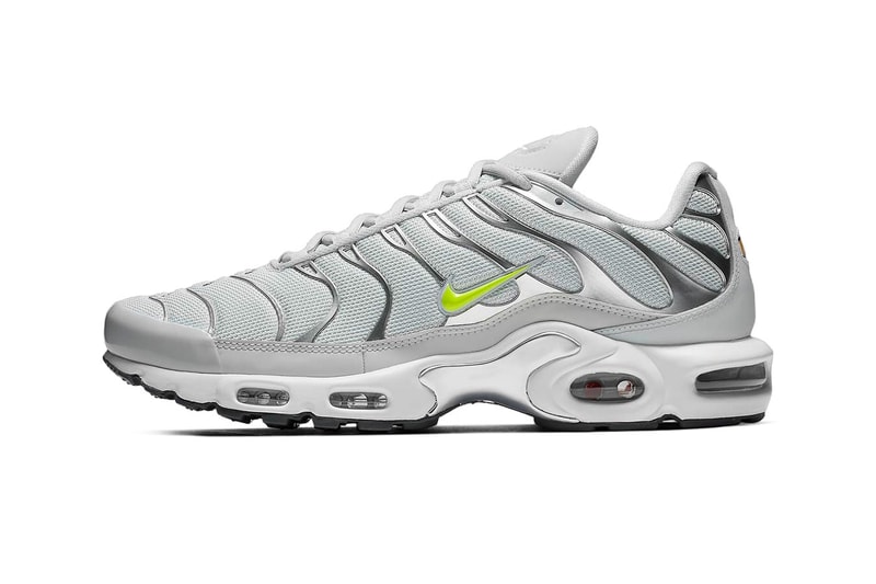 Nike Air Max Plus "Grey/Volt" Release Date grey silver mesh neon green sneaker  closer look buy cop purchase details