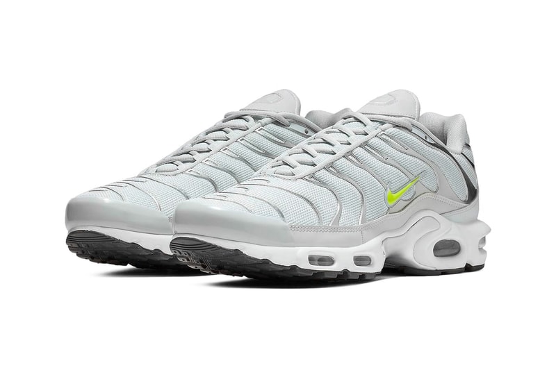 Nike Air Max Plus "Grey/Volt" Release Date grey silver mesh neon green sneaker  closer look buy cop purchase details