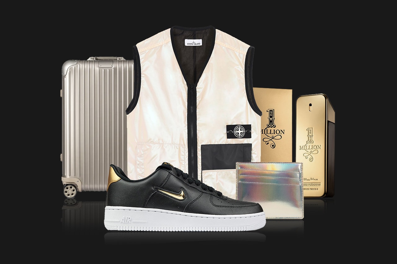 Paco Rabanne Holiday Bling 2018 Gift Guide accessories sneakers wallets chains necklaces bracelets Stone Island AMBUSH® Design Maison Margiela MM6 Rimowa Nike React Balenciaga Nike Air Force Thom Browne 