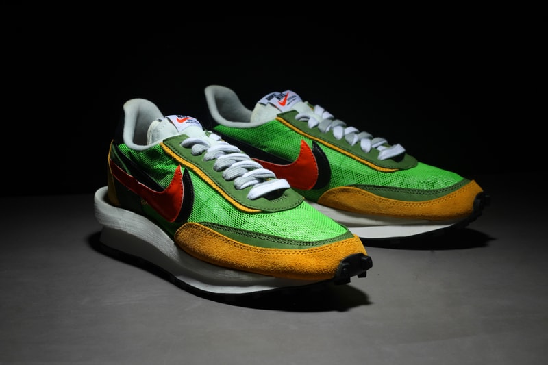 sacai x Nike LDV Waffle Daybreak Closer Look red yellow lime green suede 