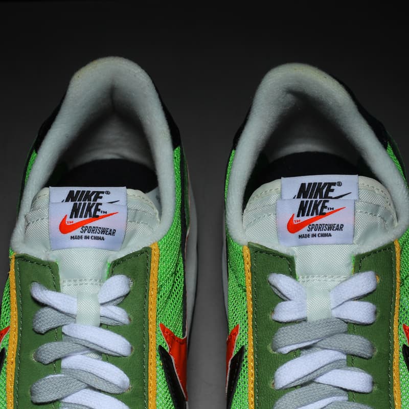 sacai x Nike LDV Waffle Daybreak Closer Look red yellow lime green suede 