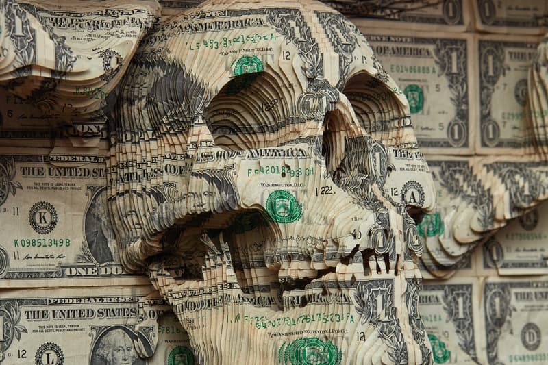 scott campbell all the freedoms we have over the influence hong kong exhibition dollar bill cut sculptures