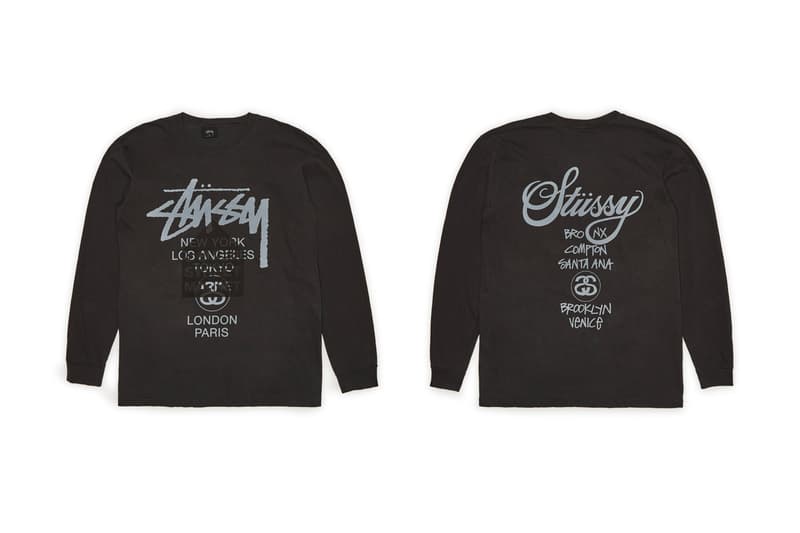 Stüssy's Dover Street Market World Tour Pack t-shirts tees crewnecks hoodies black white cream greay