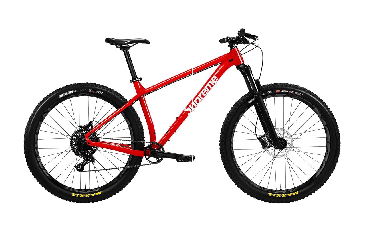 Supreme santa cruz chameleon 27.5"+ Complete Mountain Bike collaboration drop release date info bicycle red colorway logo tires december 12 2018