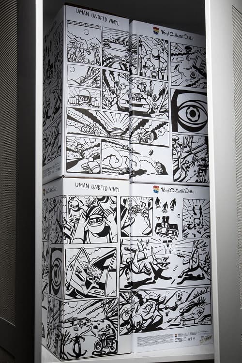 UNDEFEATED Medicom U Man Figure Collaboration toy release date info buy details price collab 2018 december fall winter Geoff McFetridge mascot size sizing comic strip artwork