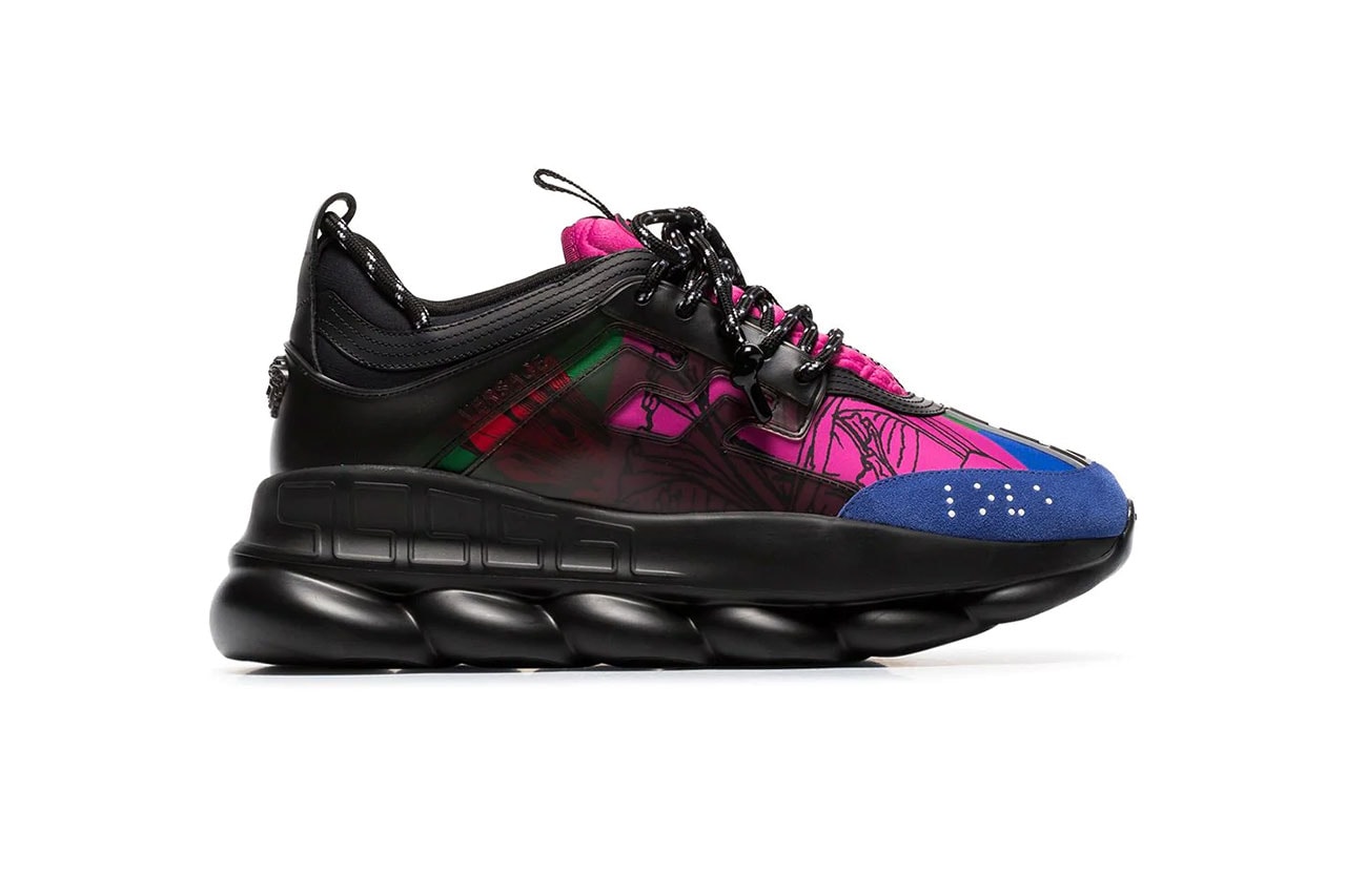 Versace chain reaction black multicolor sneaker shoe colorway pattern print 822 usd farfetch buy price sale