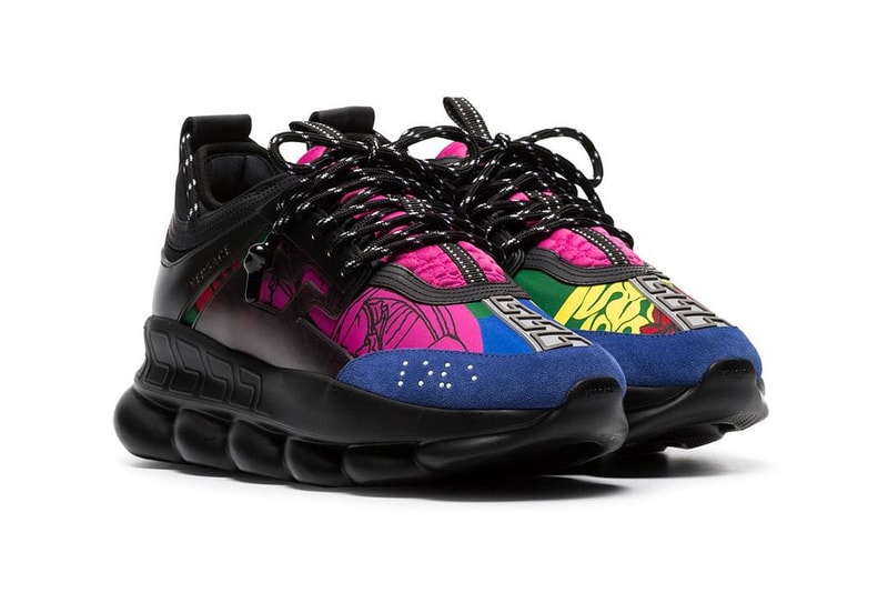 Versace chain reaction black multicolor sneaker shoe colorway pattern print 822 usd farfetch buy price sale