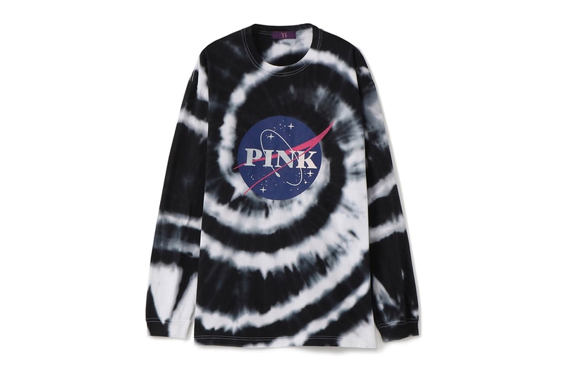 yohji yamamoto pink ys label nasa logo tie dye purple black tee shirt hoodie sweat pants drop release collection womenswear mens print graphic