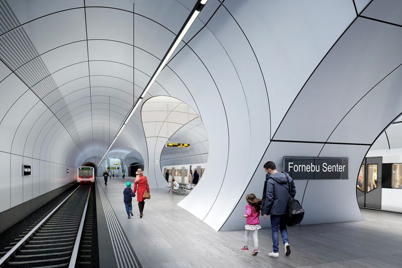 Zaha Hadid Architects Oslo Metro Stations Design a_lab architecture norway Fornebu Senter Fornbuporten stations renderings