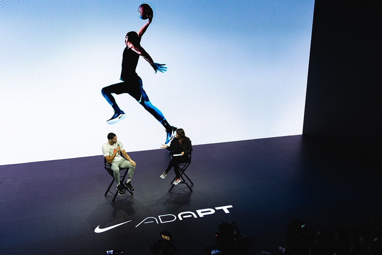 inside nike adapt bb reveal 2019 january footwear nike basketball jayson tatum eric avar wear test on foot event new york city feet model closer look