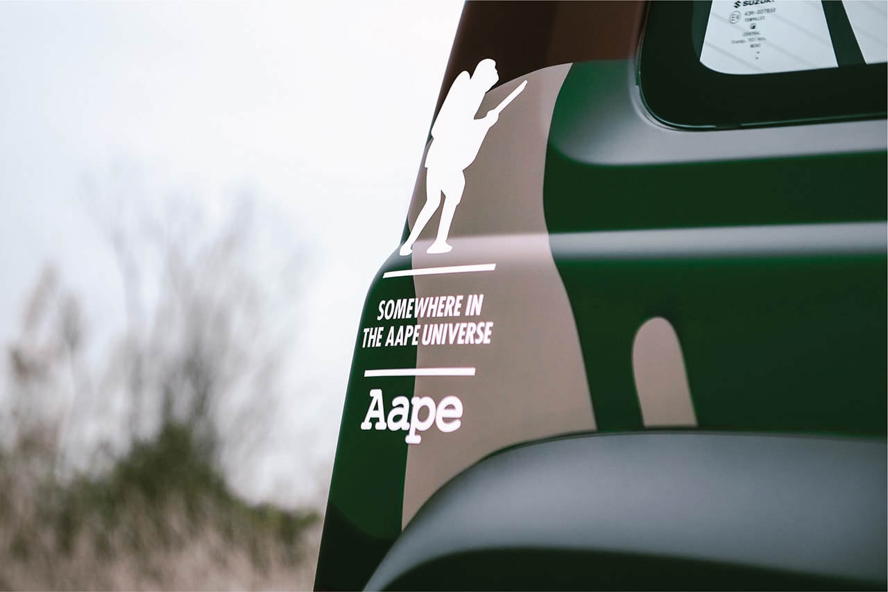 AAPE Island Motors Suzuki Jimny TShirt camouflage wrap collaboration scarf branding logo bape hong kong bathing ape green towel