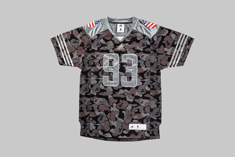 bape adidas a bathing ape football footwear sports fashion equipment 2019 february super bowl 53 liii clothing apparel hoodie jersey gloves helmet ball compress tights sleeve sleeves leg arm elbow black green brown camo camouflage shark