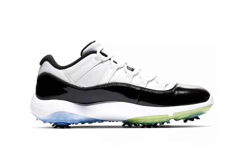 Nike Air Jordan 11 Concord Golf Low Patent Leather Michael Jordan Cleats shoes sneakers release date info details february 15 2019 black white