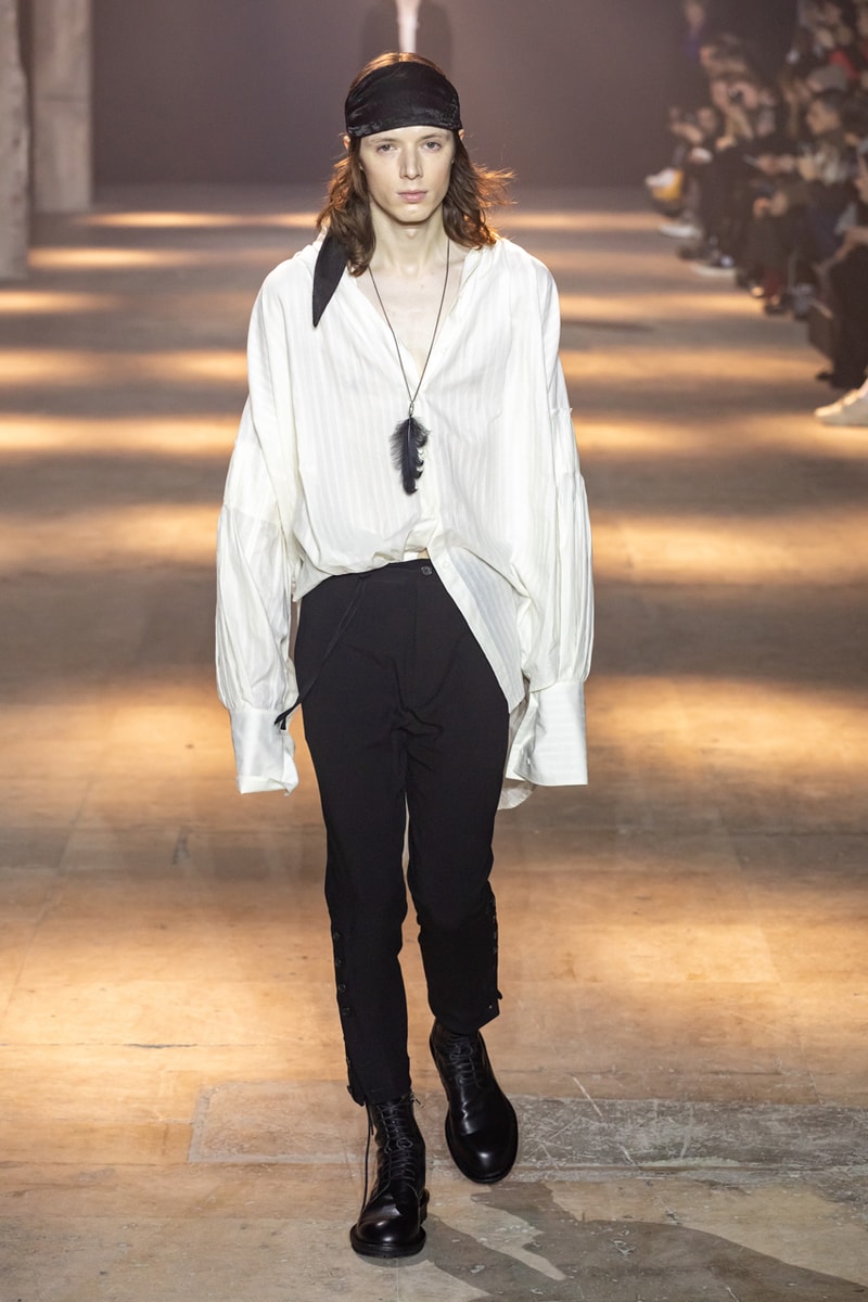 Ann Demeulemeester Fall Winter 2019 Collection FW19 runway paris clothes black green blue pants outerwear jackets coats headgear headbands accessorie