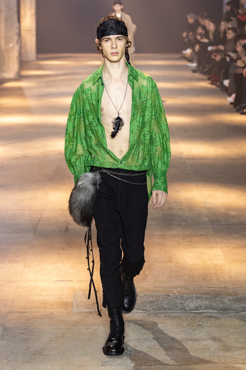 Ann Demeulemeester Fall Winter 2019 Collection FW19 runway paris clothes black green blue pants outerwear jackets coats headgear headbands accessorie