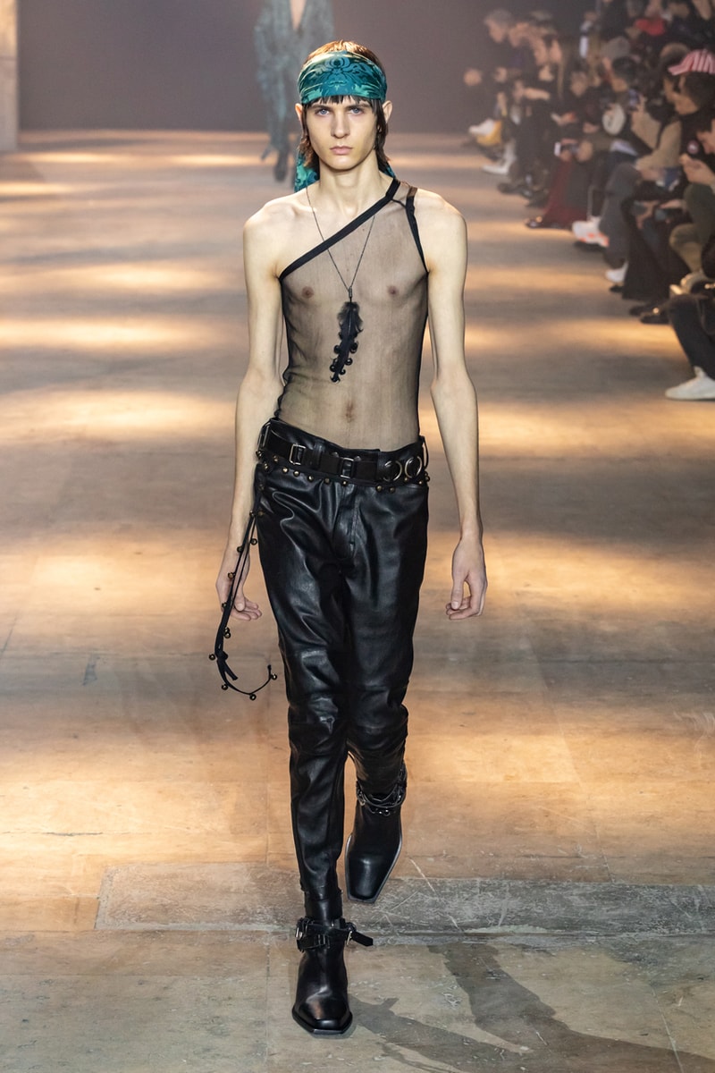 Ann Demeulemeester Fall Winter 2019 Collection FW19 runway paris clothes black green blue pants outerwear jackets coats headgear headbands accessorie