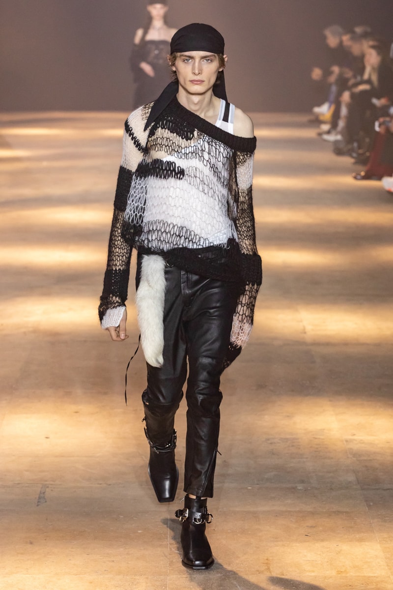Ann Demeulemeester Fall Winter 2019 Collection FW19 runway paris clothes black green blue pants outerwear jackets coats headgear headbands accessorie