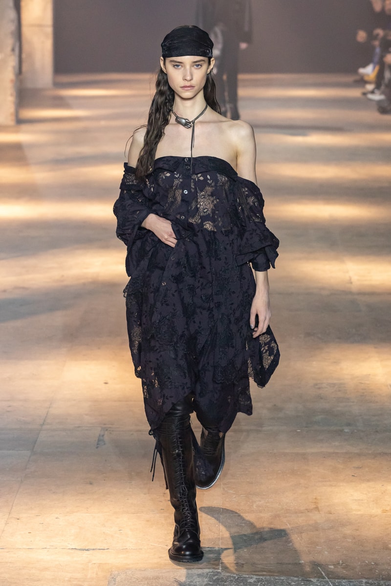 Ann Demeulemeester Fall Winter 2019 Collection FW19 runway paris clothes black green blue pants outerwear jackets coats headgear headbands accessorie