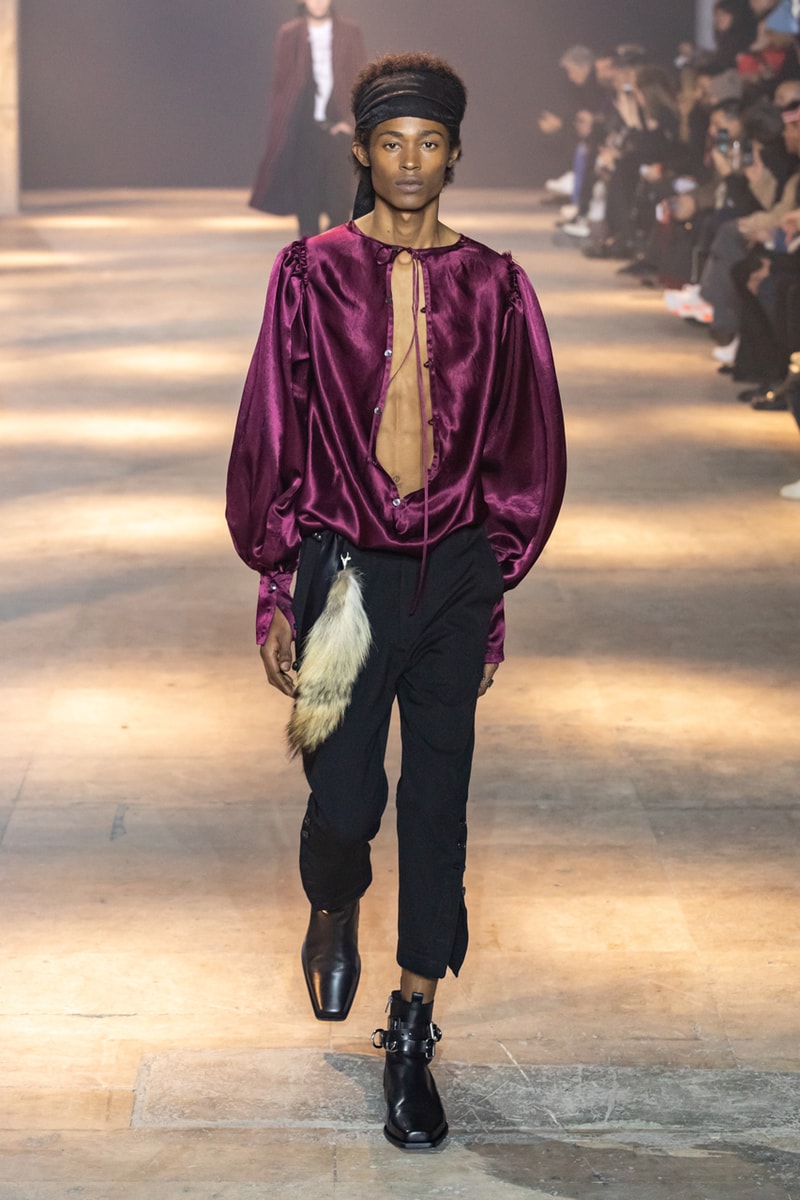 Ann Demeulemeester Fall Winter 2019 Collection FW19 runway paris clothes black green blue pants outerwear jackets coats headgear headbands accessorie