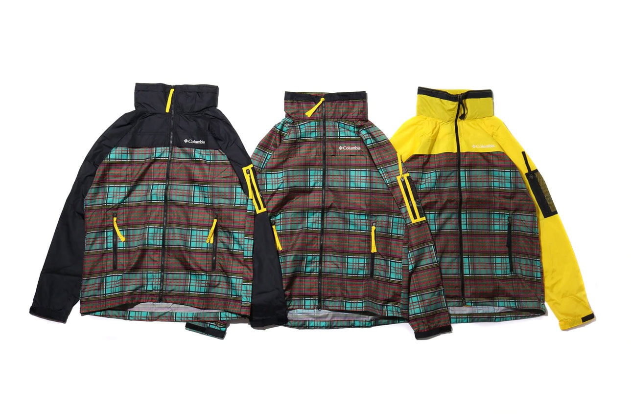 columbia atmos lab capsule collection release 2019 checked omni-shield jackets coats yellow tartan plaid japan tokyo 