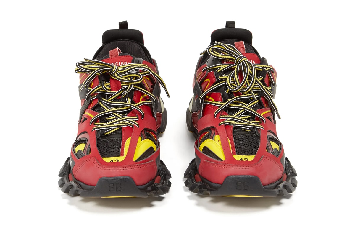 Balenciaga Track Sneakers in Red/Black/Yellow matchesfashion.com ss19 spring summer 2019 chunky sneaker 
