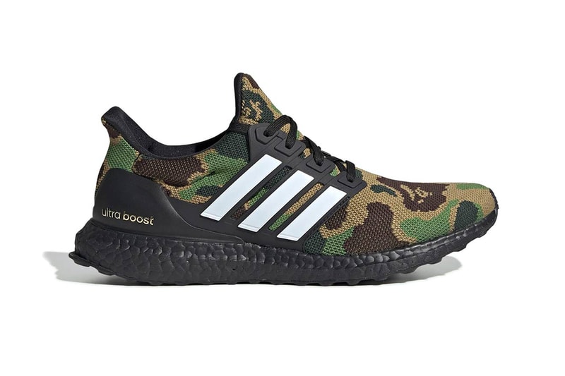 BAPE x adidas UltraBOOST Official Look a bathing ape sneaker football nfl super bowl LIII green black camo 1st camo