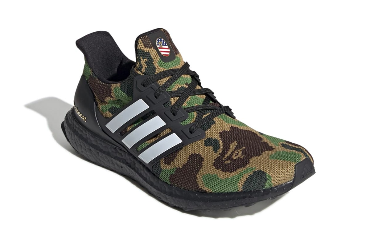 BAPE x adidas UltraBOOST Official Look a bathing ape sneaker football nfl super bowl LIII green black camo 1st camo