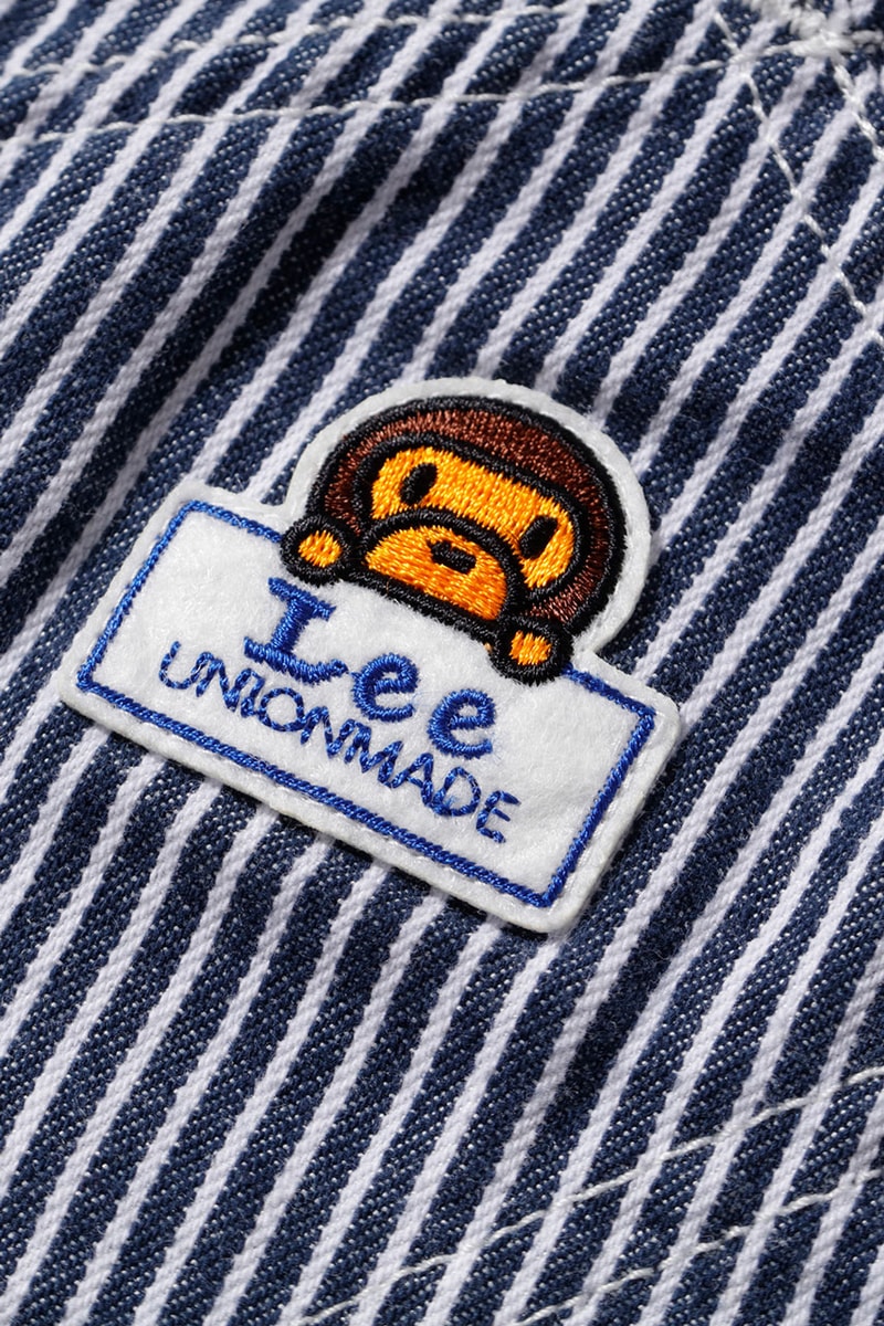 bape kids lee jeans collaboration lookbook images overalls hoodie sweatshirt train conductor baby milo shark