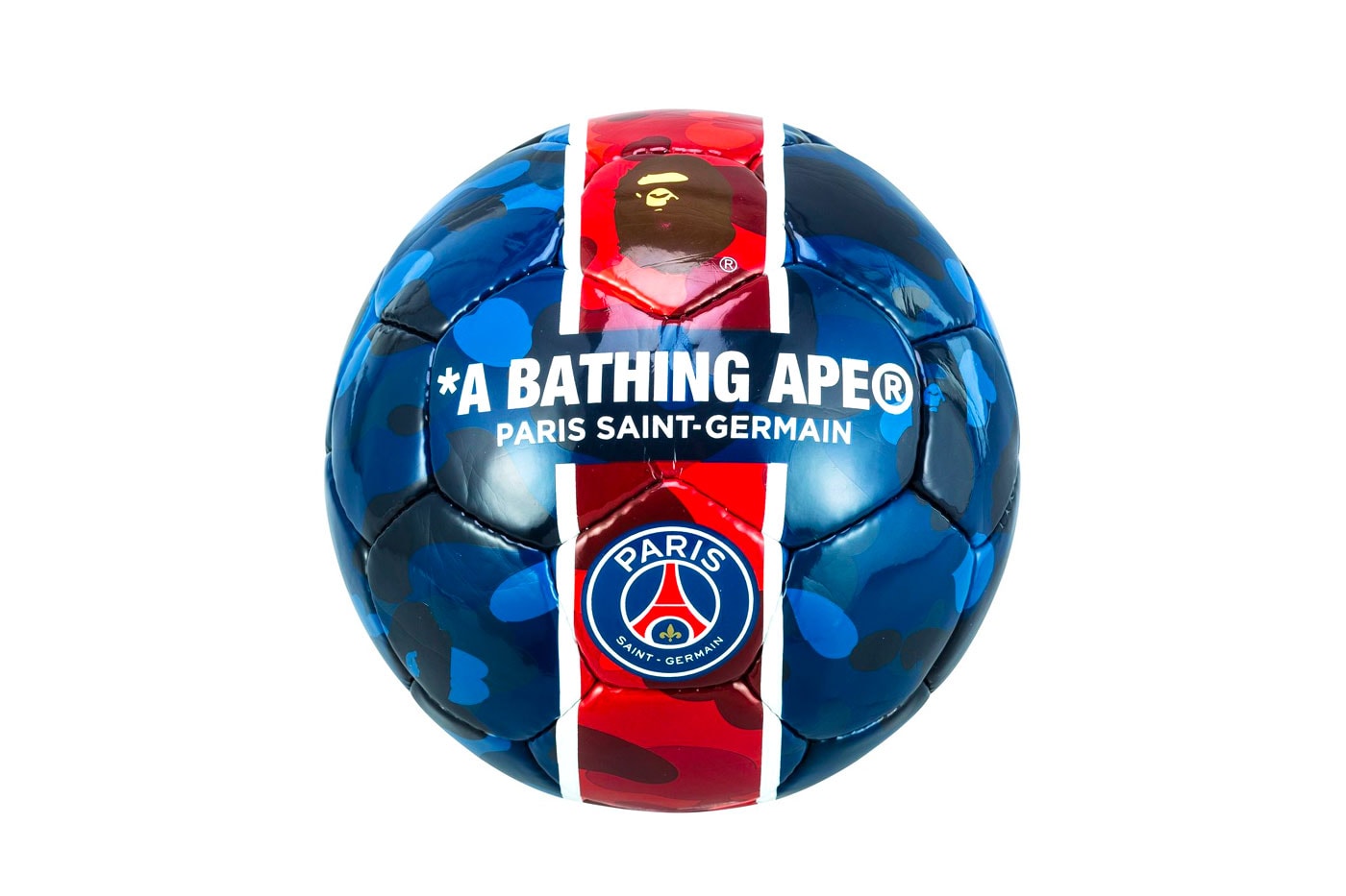 Paris Saint-Germain x BAPE CAMO Football a bathing ape psg blue red white ape head soccer neymar jr mbappe