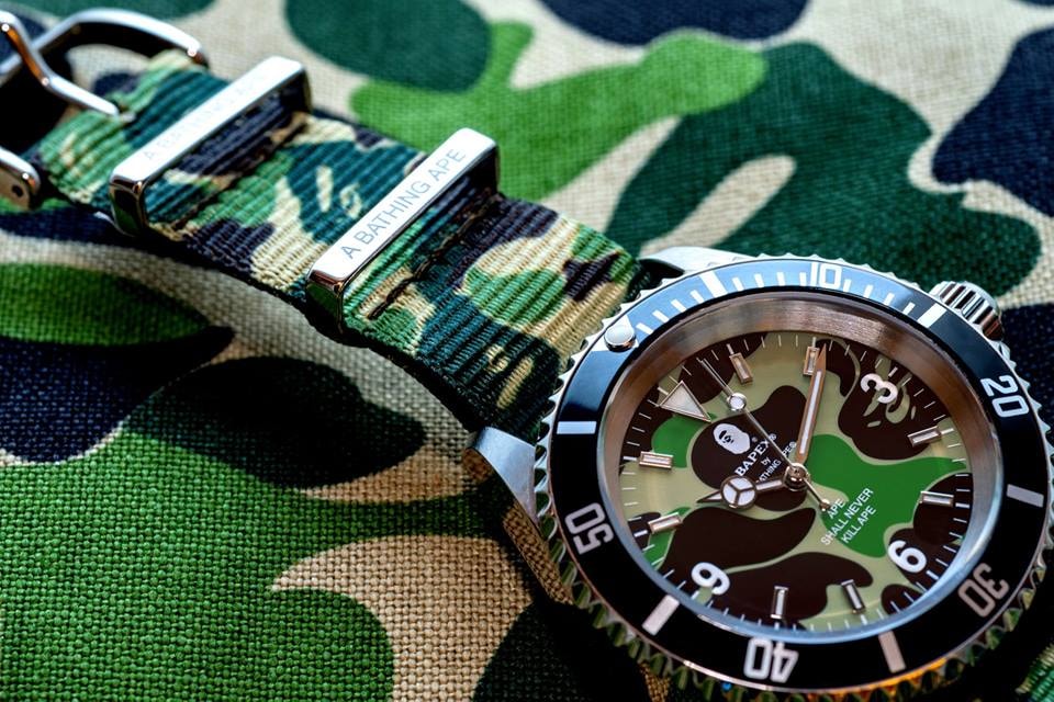 BAPE Type 1 BAPEX With ABC CAMO Straps a bathing ape timepieces watches accessories pink blue green