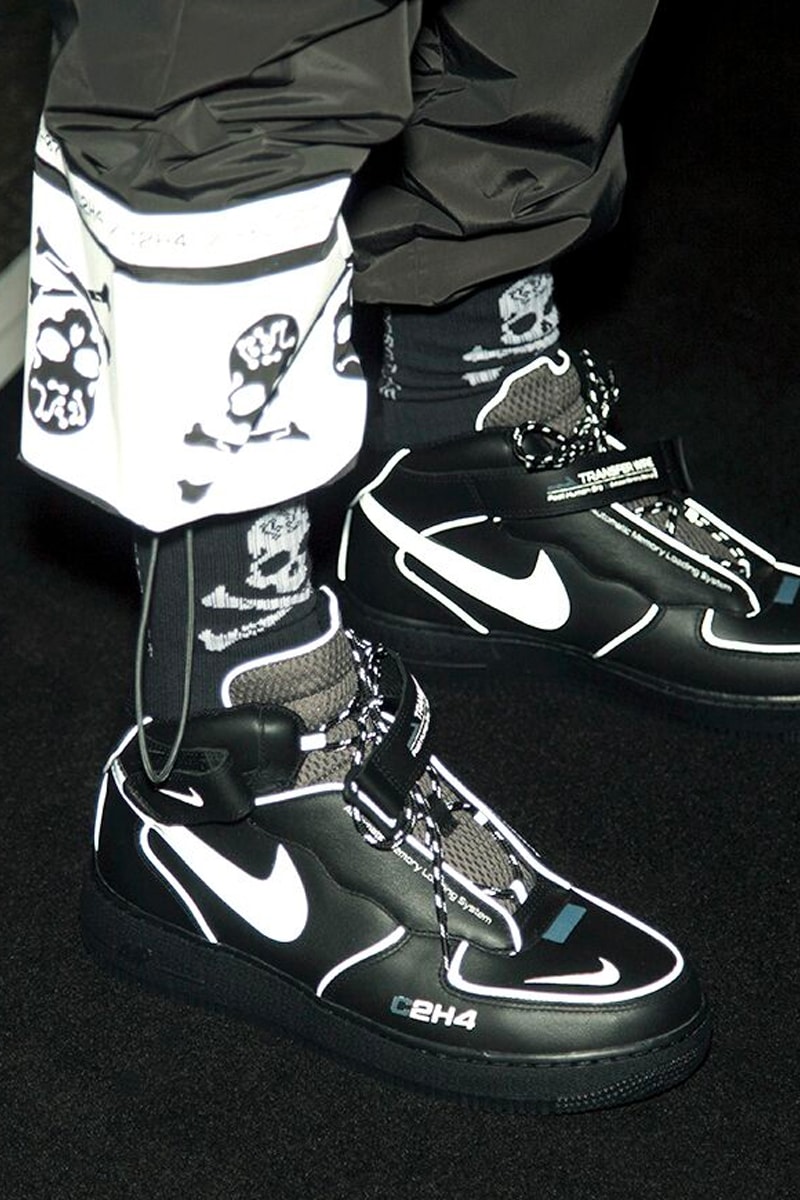 C2H4 Fall Winter 2019 mastermind JAPAN Collaboration Reveal Runway Presentation Show Nike Air Force 1 London Fashion Week Men's mid sneaker release date pre order buy info closer look
