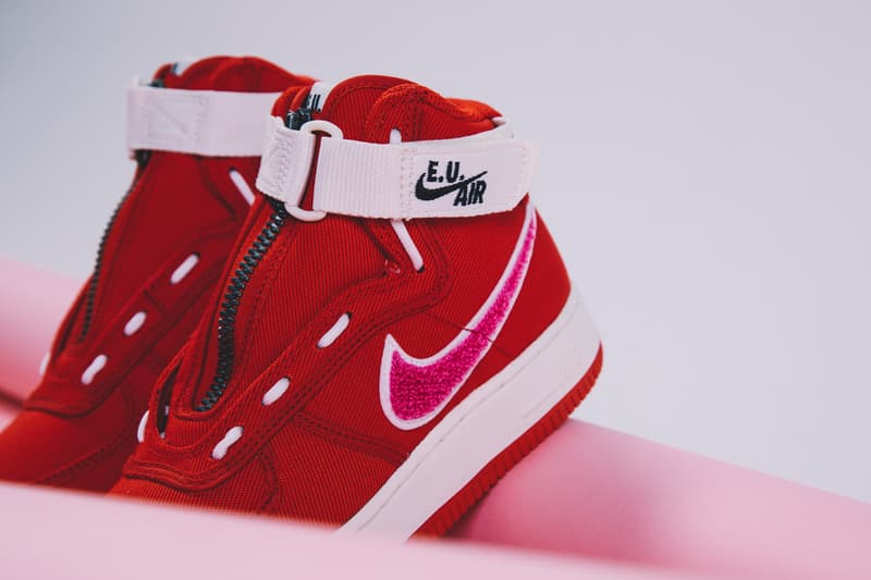 Emotionally Unavailable Nike Air Force 1 High Valentines Day Closer Look red white pink release info date KB Lee Edison Chen