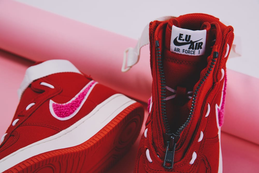 Emotionally Unavailable Nike Air Force 1 High Valentines Day Closer Look red white pink release info date KB Lee Edison Chen